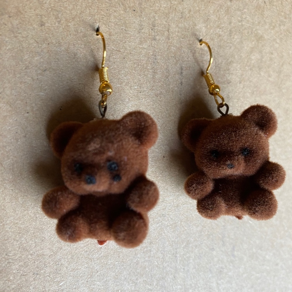 Soft brown bear dangle earrings. For all ages